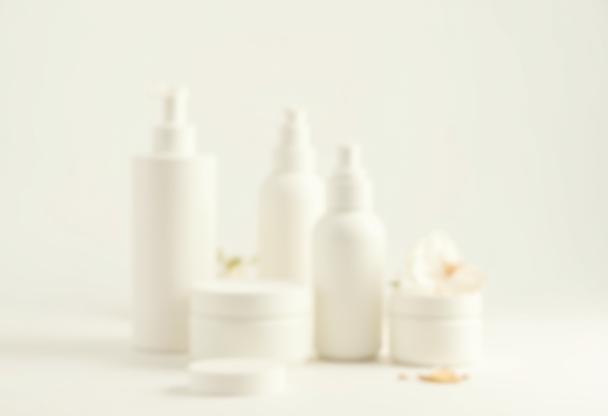 Bottles and jars of organic skincare products